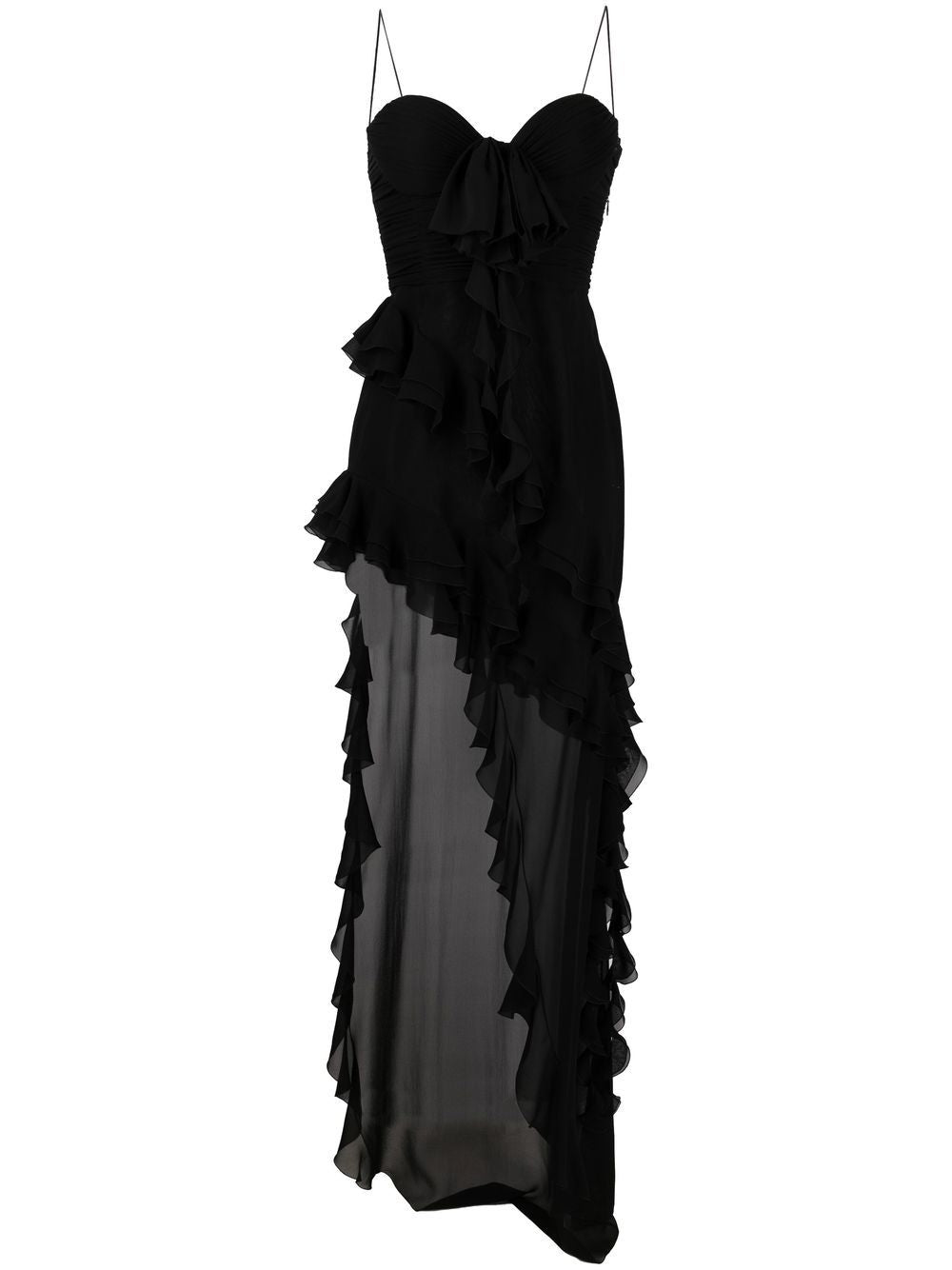 Ruffled Silk Georgette Evening Dress — Black