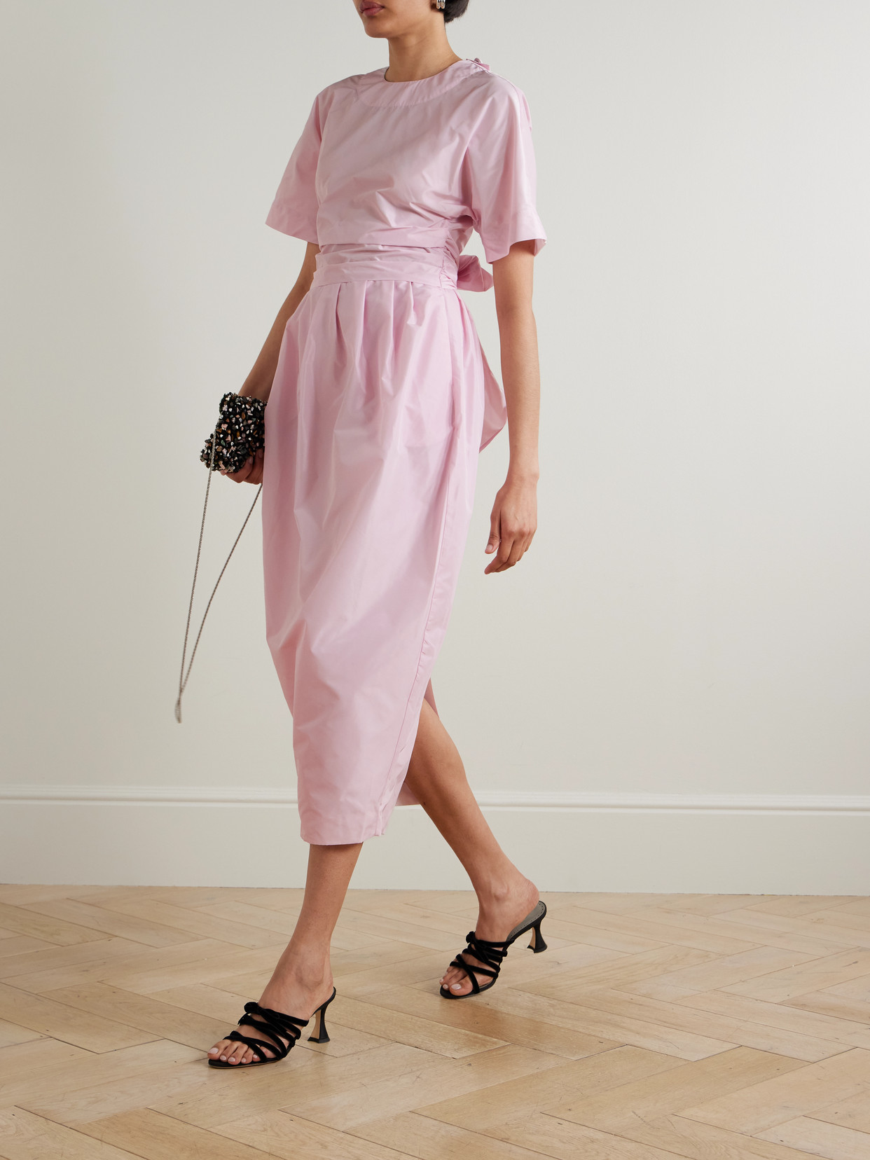 Michelina Tie-detailed Taffeta Midi Dress - Pink