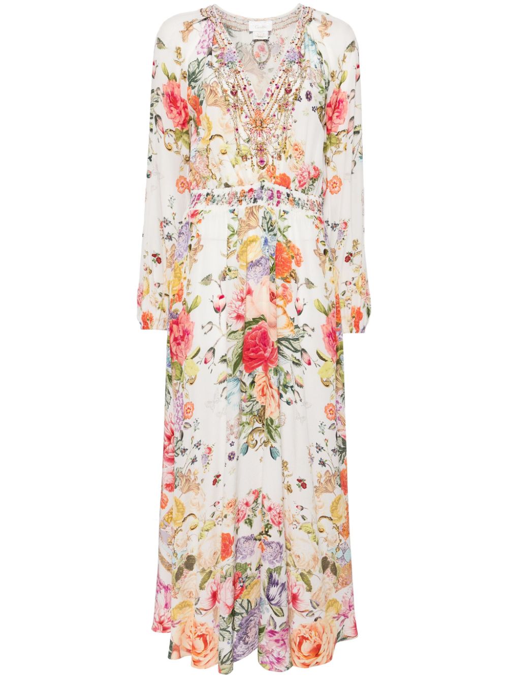 Raglan floral-print maxi dress - White
