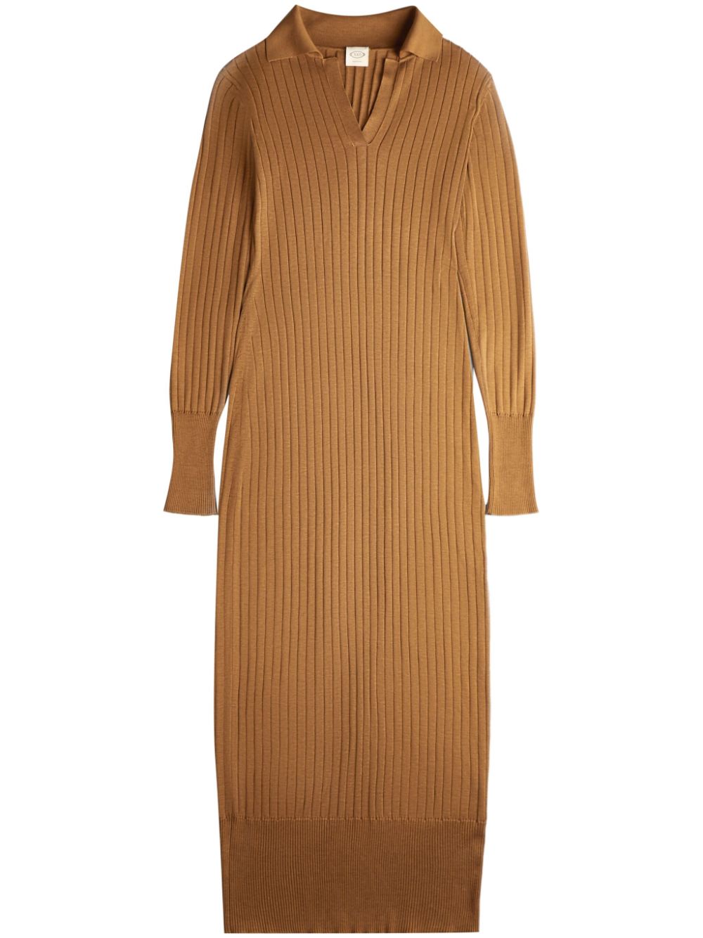 V-neck ribbed midi dress - Brown
