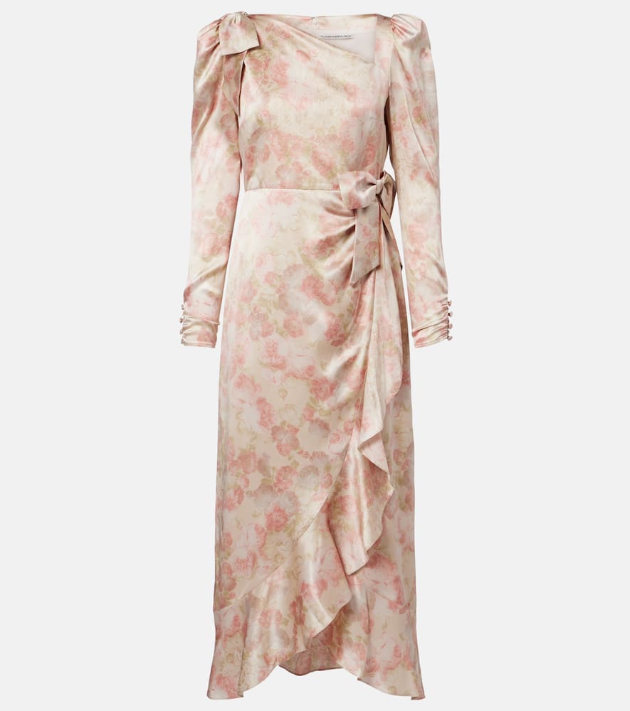 Bow-detail floral silk satin midi dress