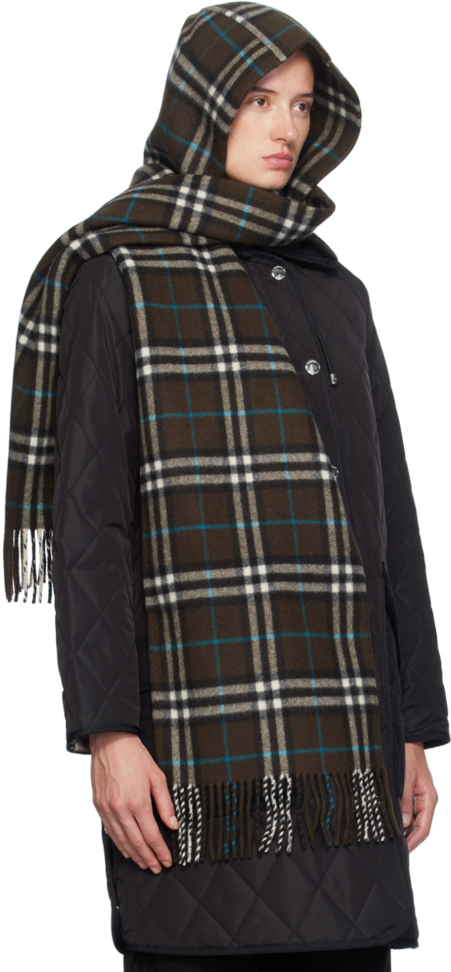 Burberry Brown Check Cashmere Hooded Scarf