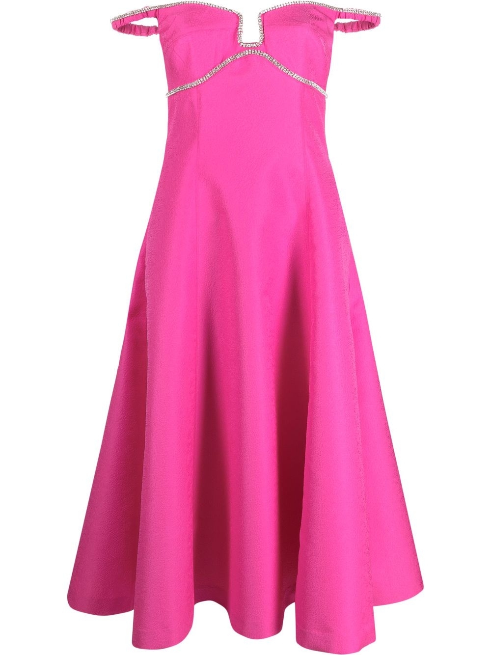 Off-shoulder flared midi dress - Pink
