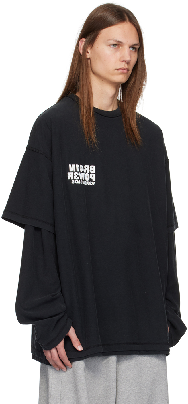 VETEMENTS Black Brainpower Inside-Out Layered T-Shirt