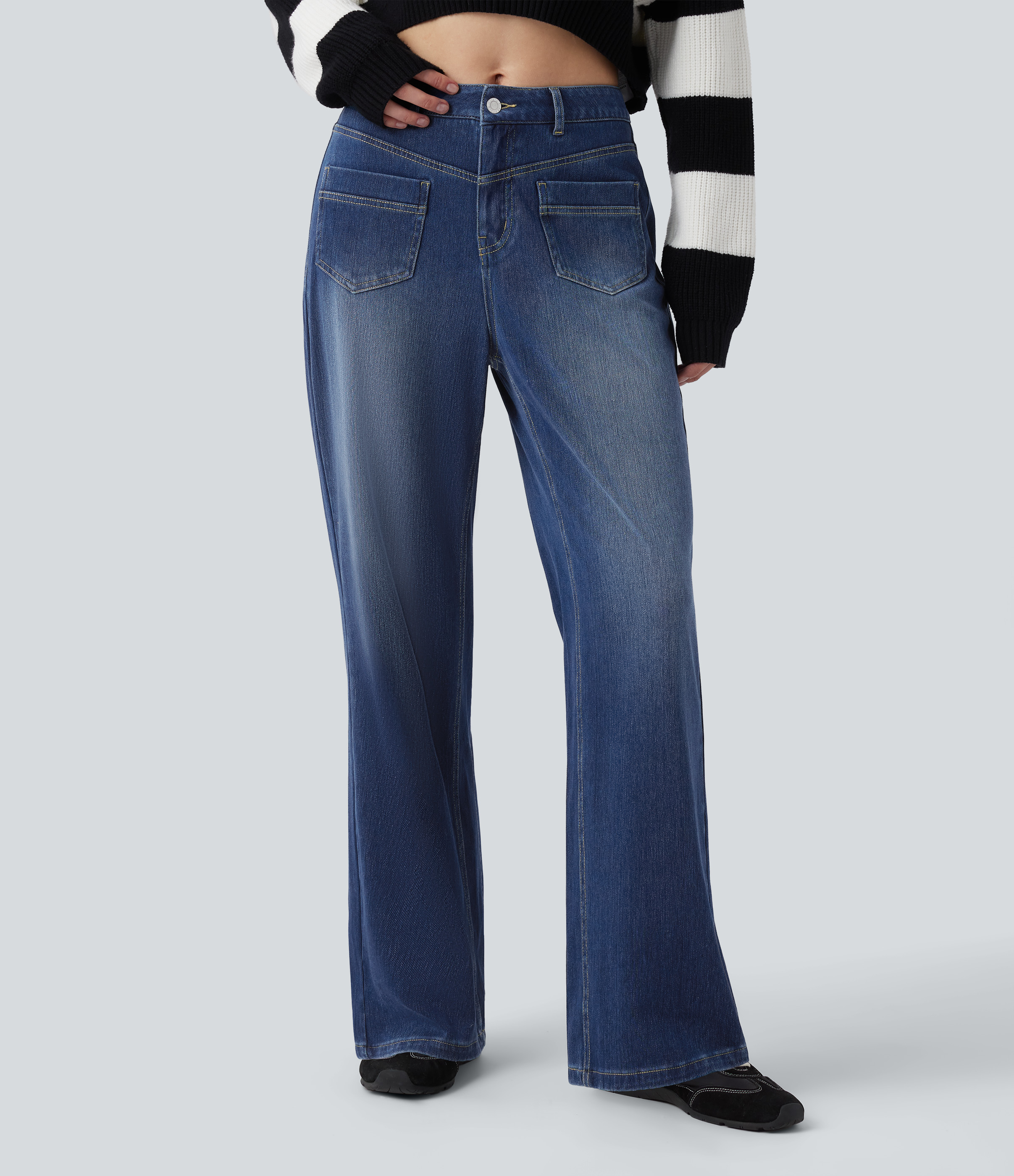 Halara Halara Flex™ Mid Rise Straight Leg Casual Jeans with Pockets - Estate Blue Denim - XLpetite