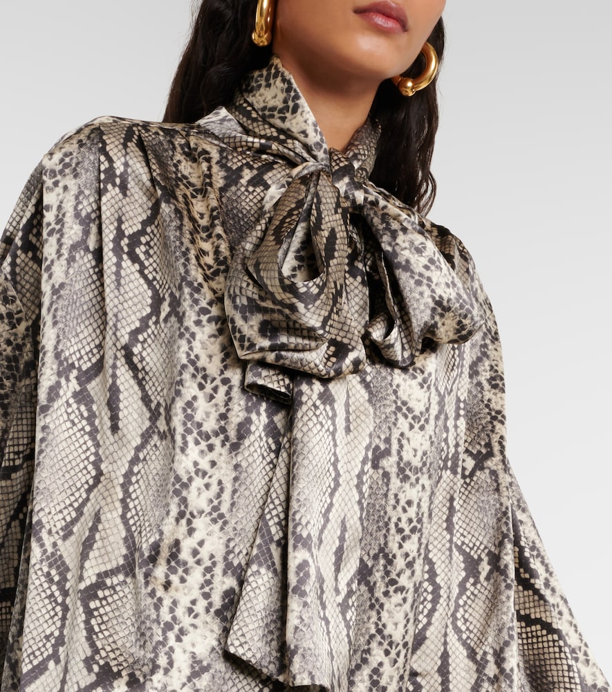Snake-print tie-detail silk blouse