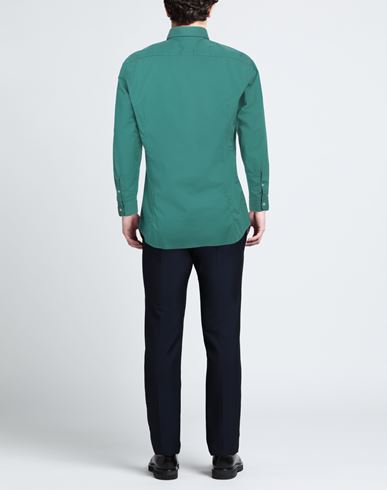 Man Shirt Emerald green Size 15 Cotton, Elastane