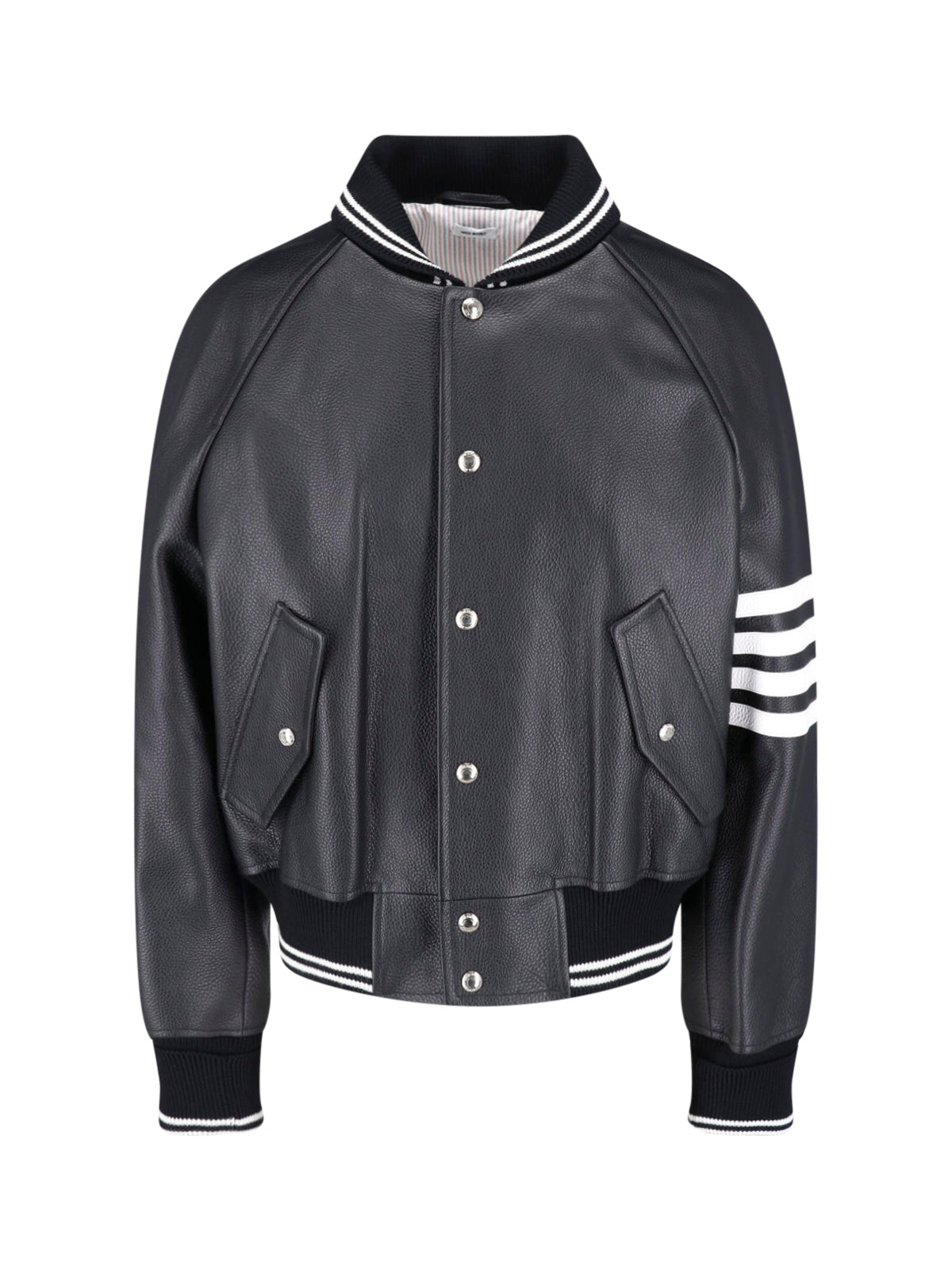 Men's Leather Jacket with Wool-Acrylic Knit Detail