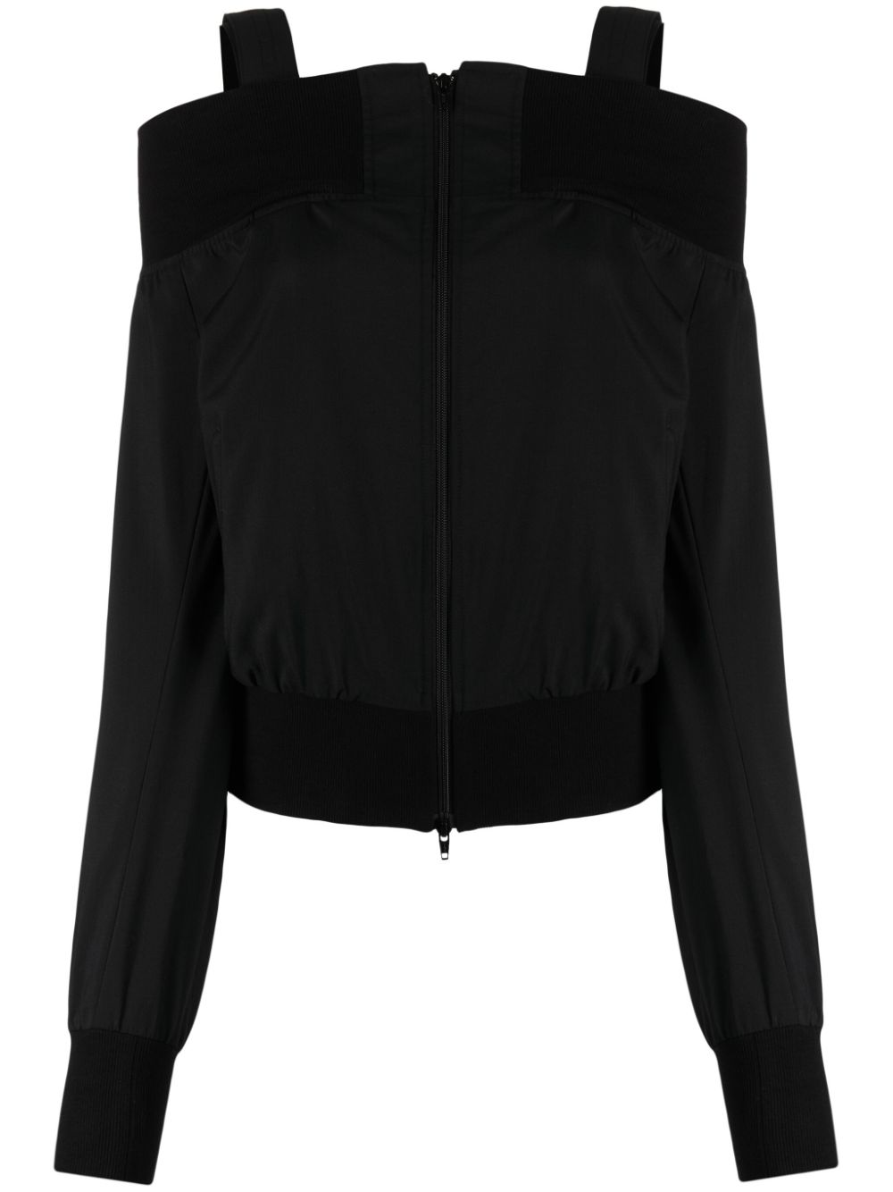 Off-shoulder zip-up wool jacket - Black