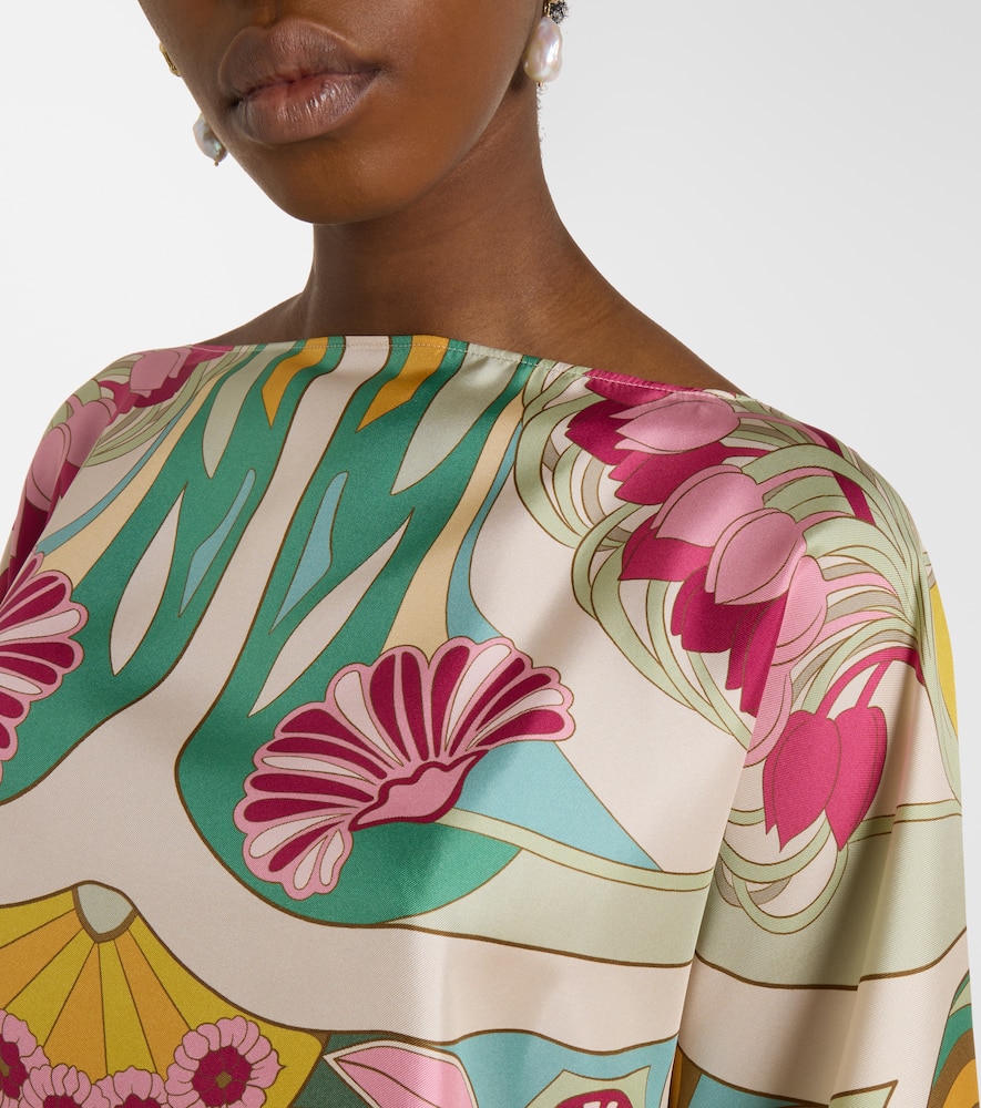Square printed silk twill top