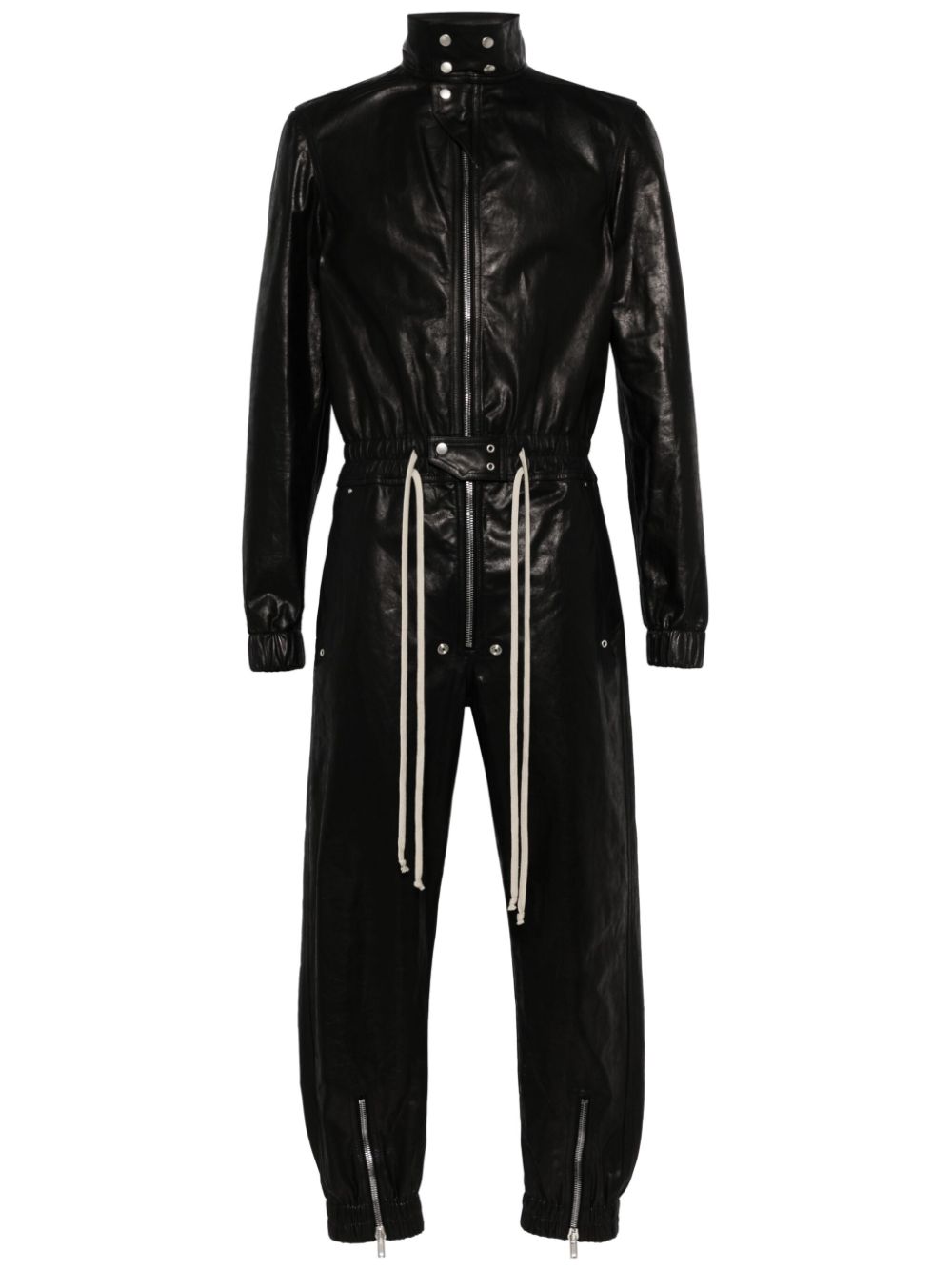 Tapered-leg leather jumpsuit - Black