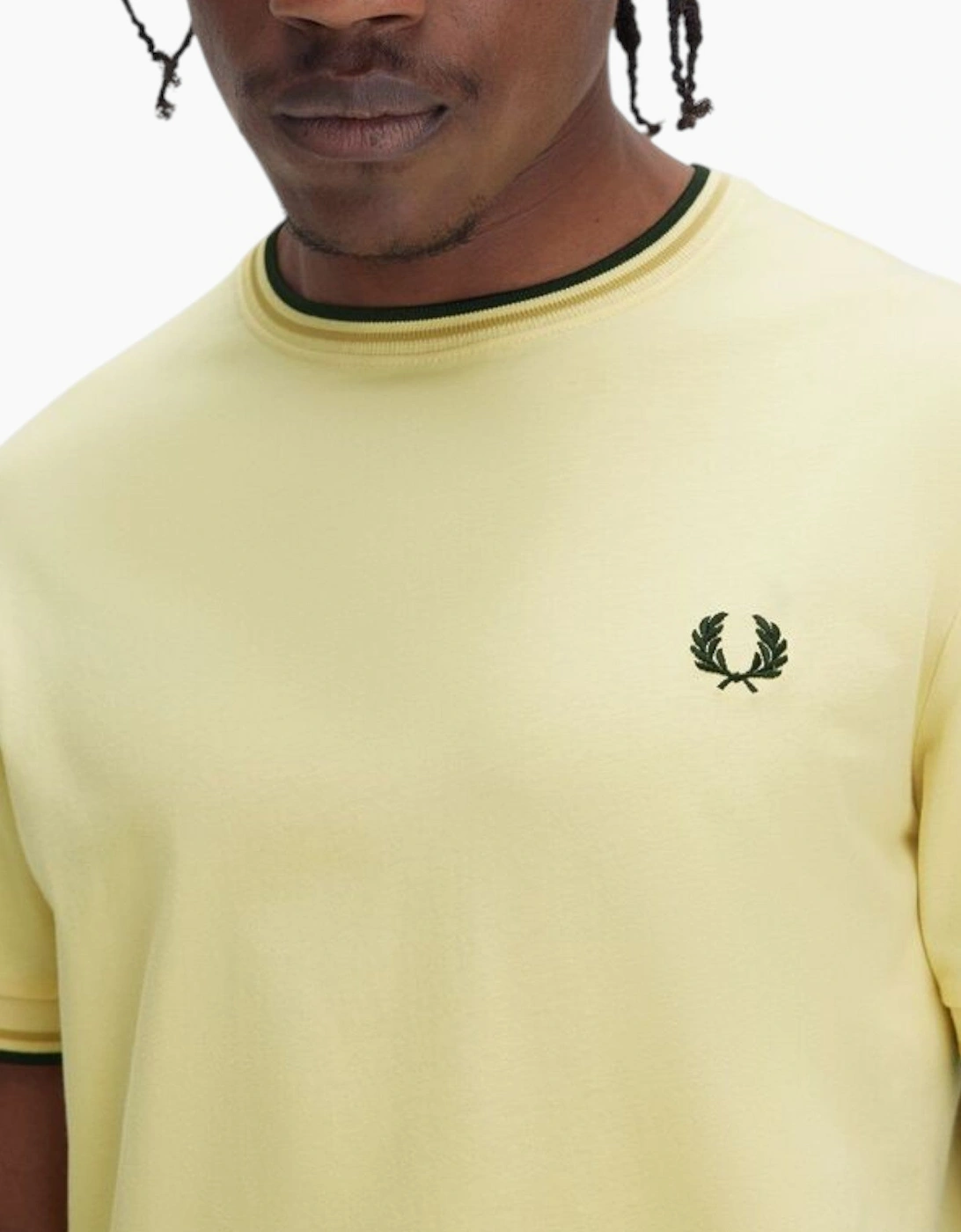 Men's Fred Perry Twin Tipped Mens T Shirt Crew Neck Short Sleeve Summer Tee - Yellow