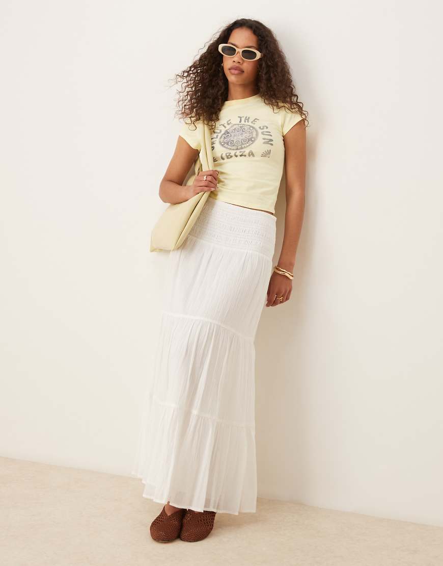 Gina Tricot boho tiered maxi skirt in white