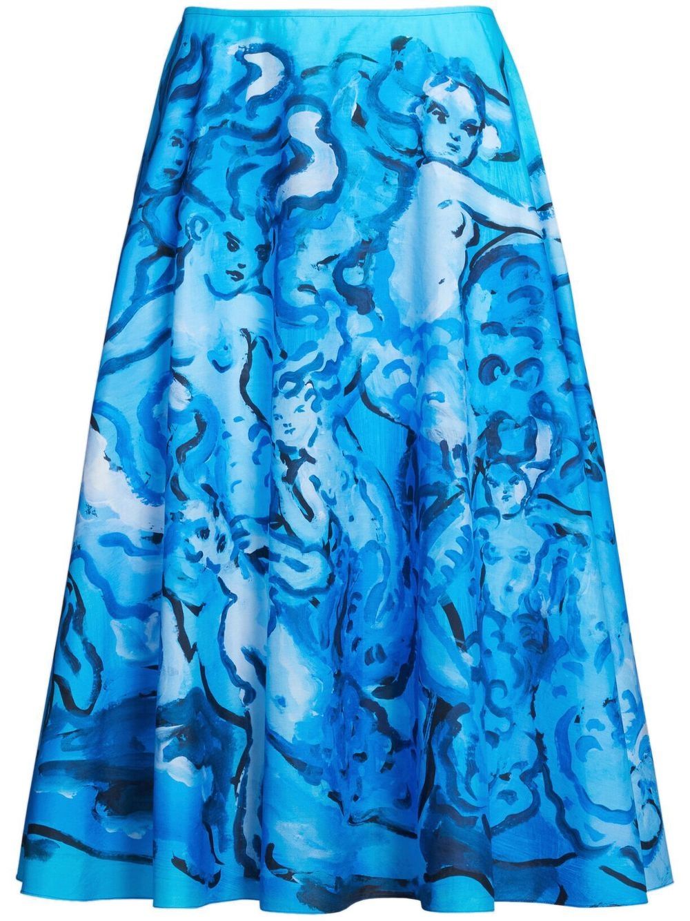 Painterly-print A-line skirt - Blue
