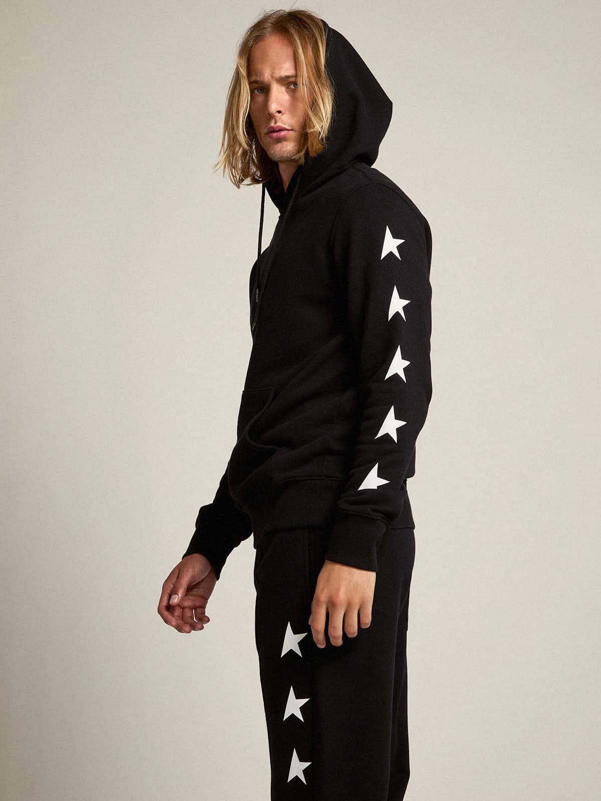 Golden Goose - Black Alighiero Star Collection Sweatshirt With Contrasting White Stars, Man