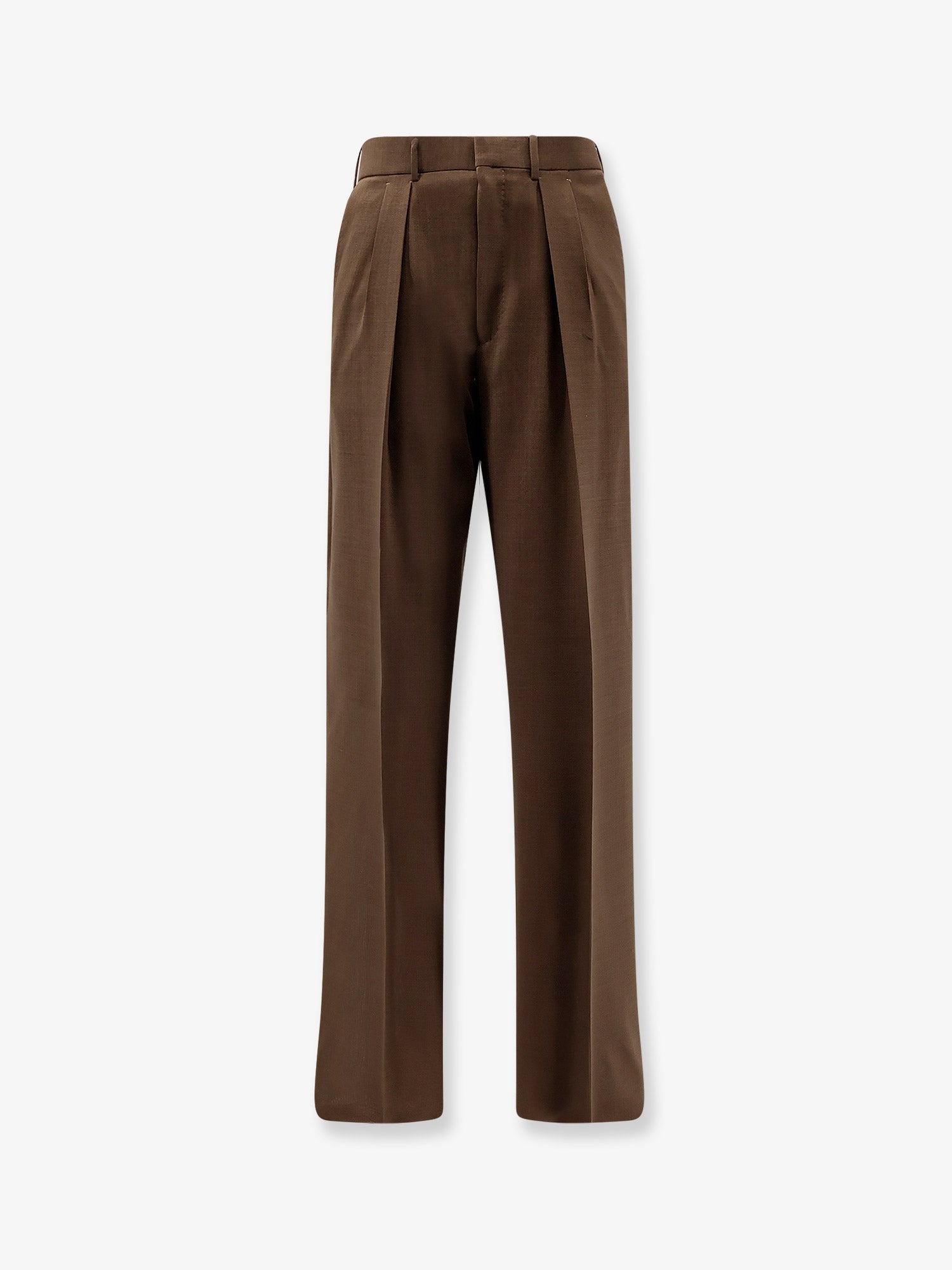 Pleated Wool Trousers — Brown