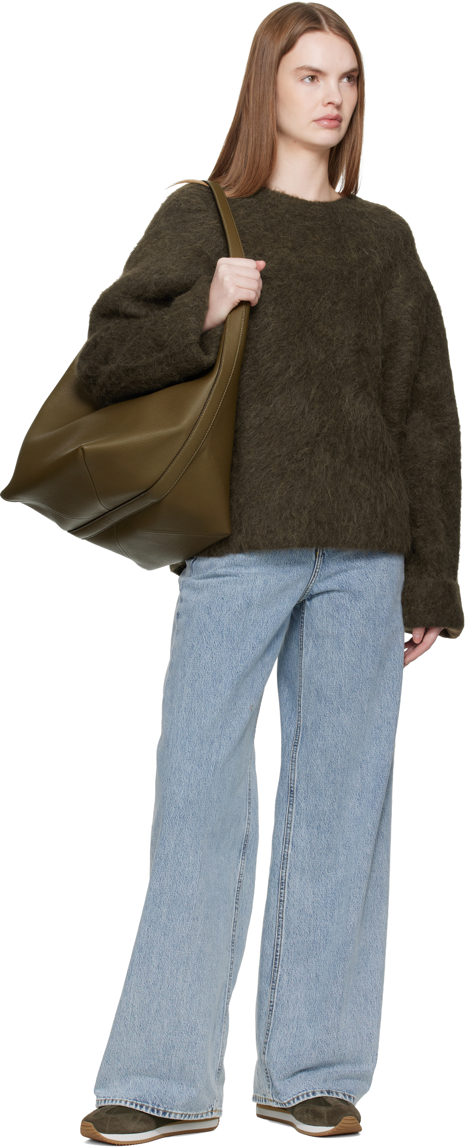 Brown Belted Grained-Leather Tote