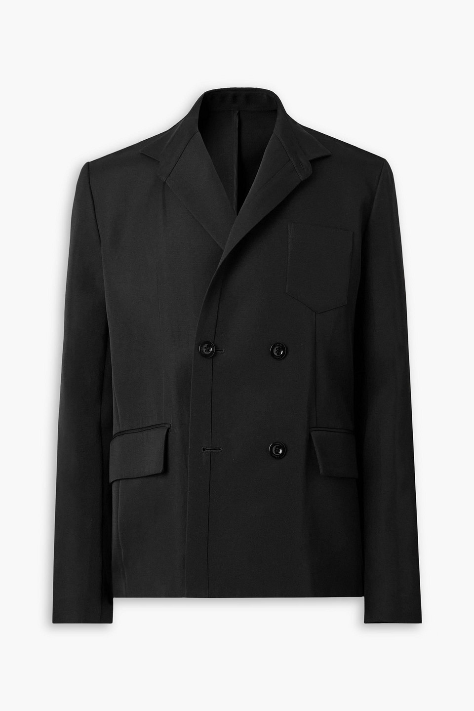 Double-breasted silk and cotton-blend blazer - Black - 3