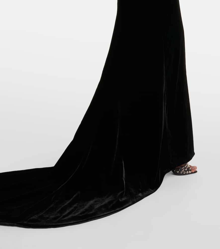 Bow-detail velvet gown