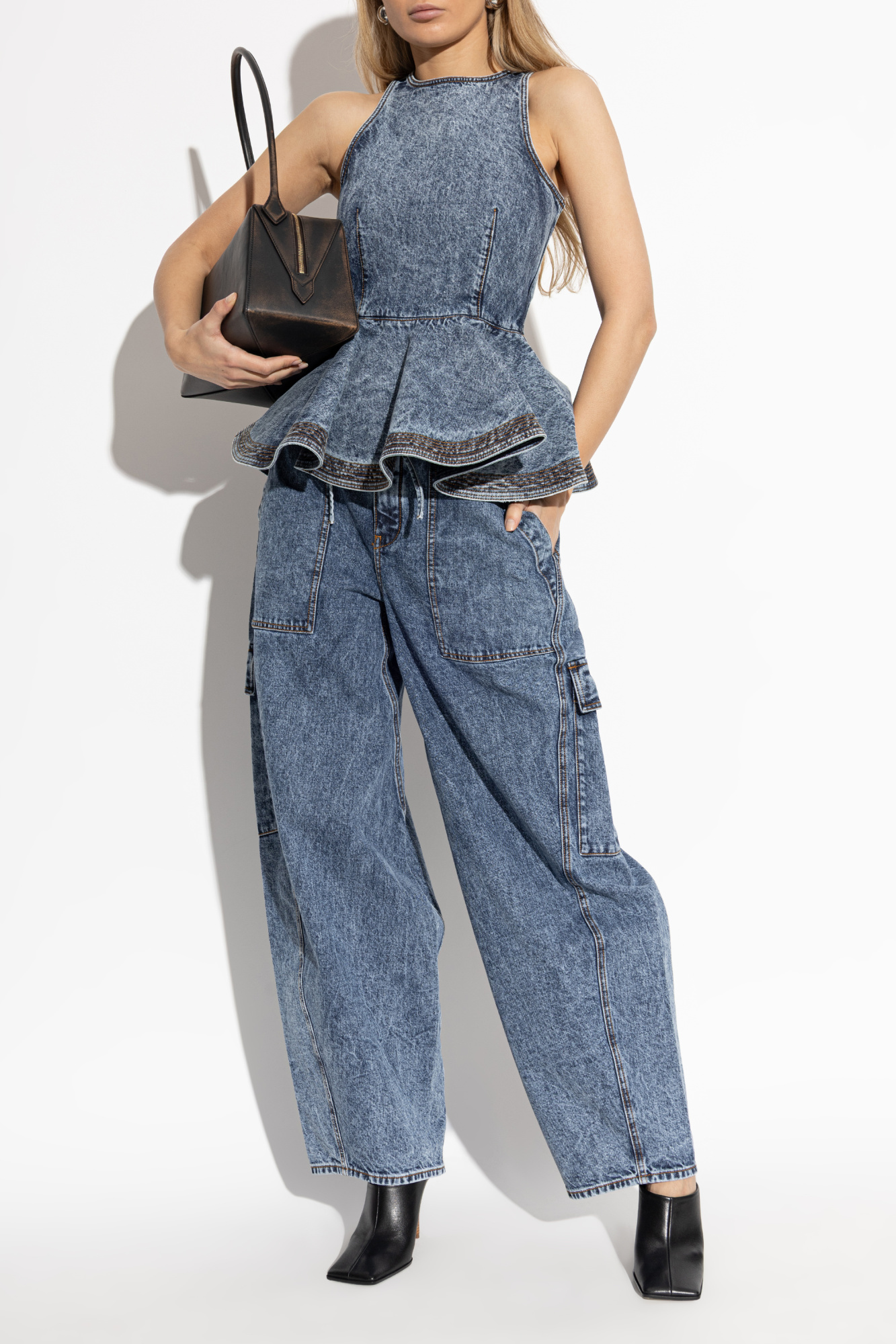 Denim Peplum Top, Women's, Blue