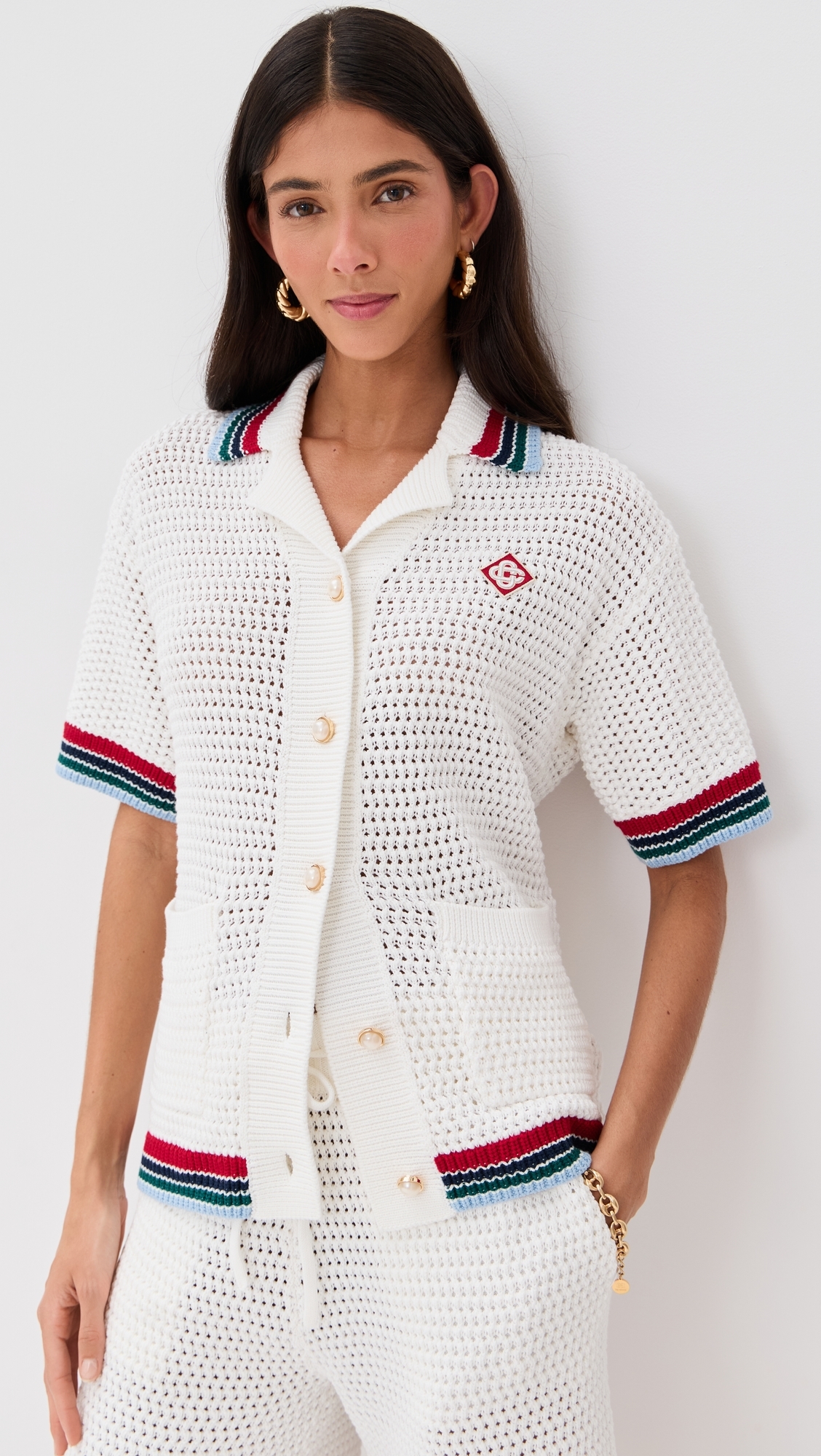 Casablanca Sporty Faux Crochet Shirt White 