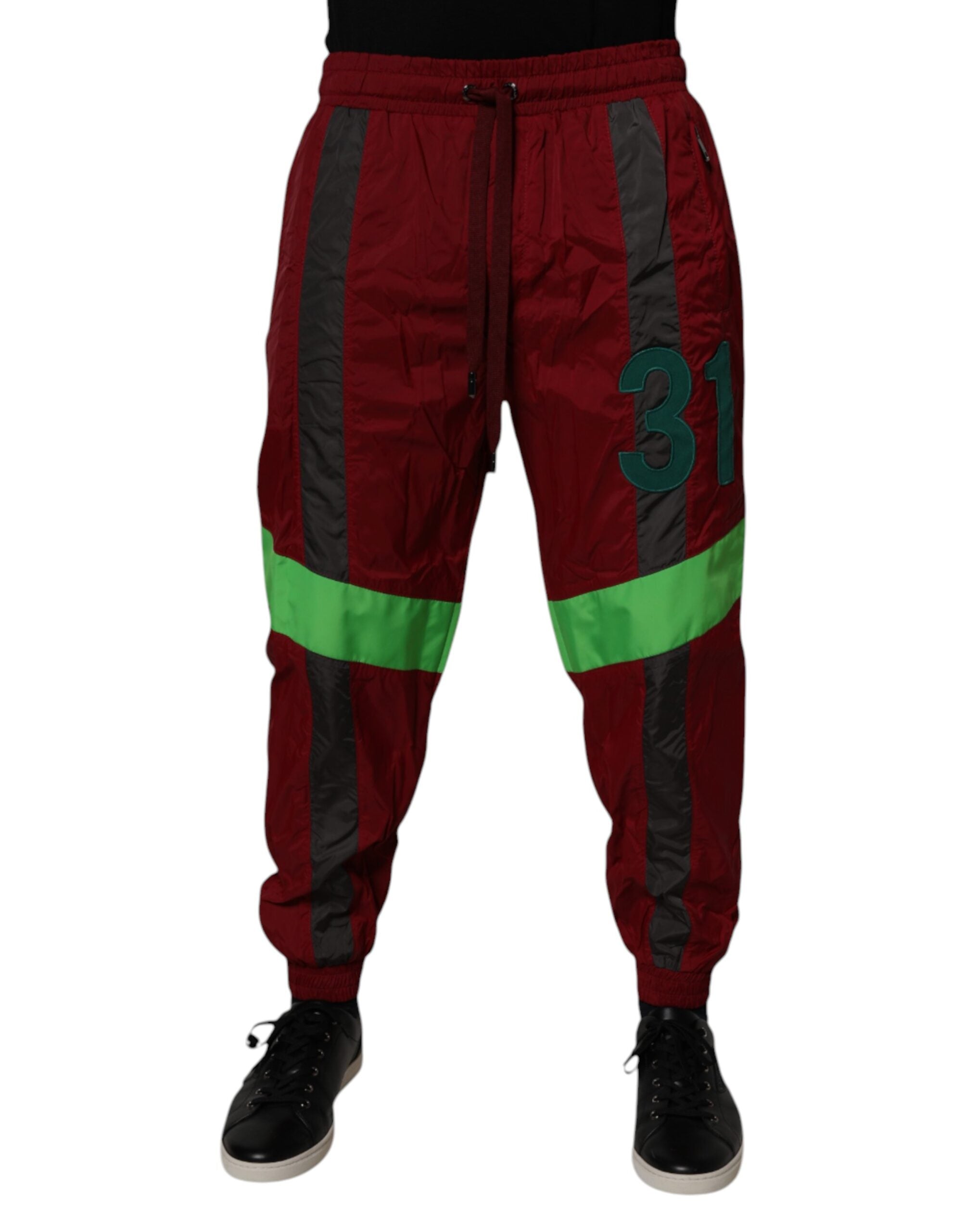 Nylon Colour-Block Joggers — Red
