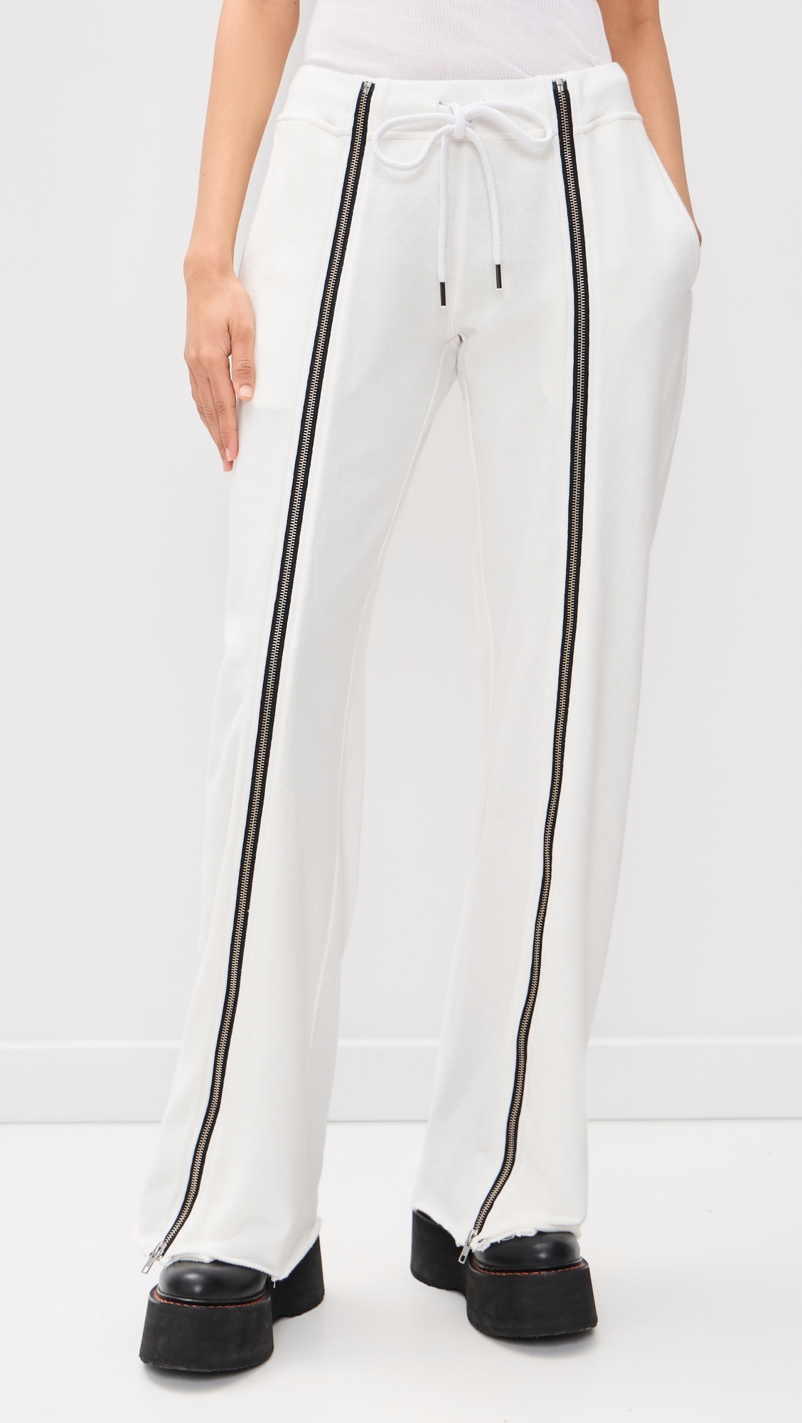 Zippered Wide Leg Sweatpants White