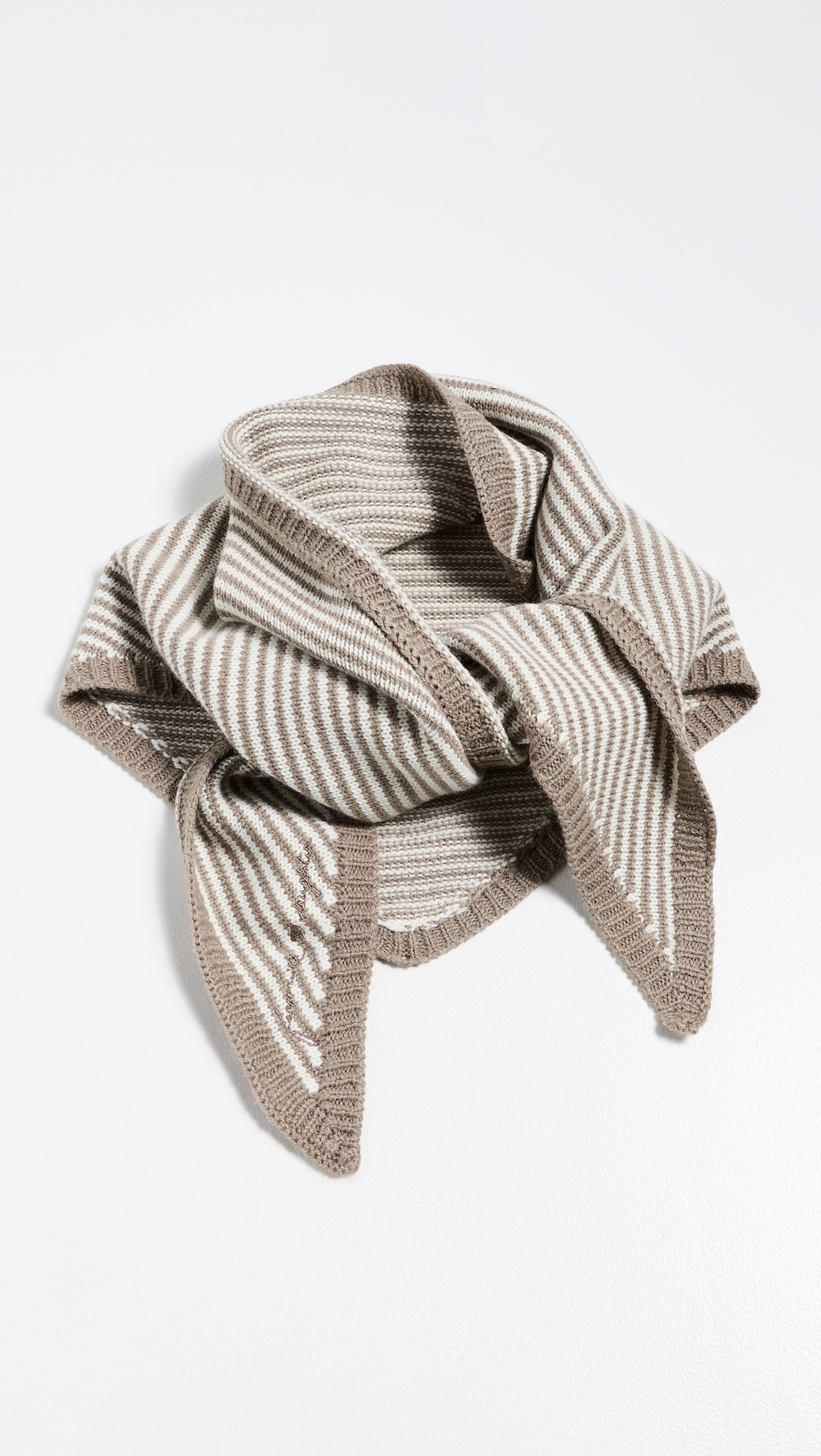The Stripe Knitted Triangle Scarf soft taupe stripe One Size