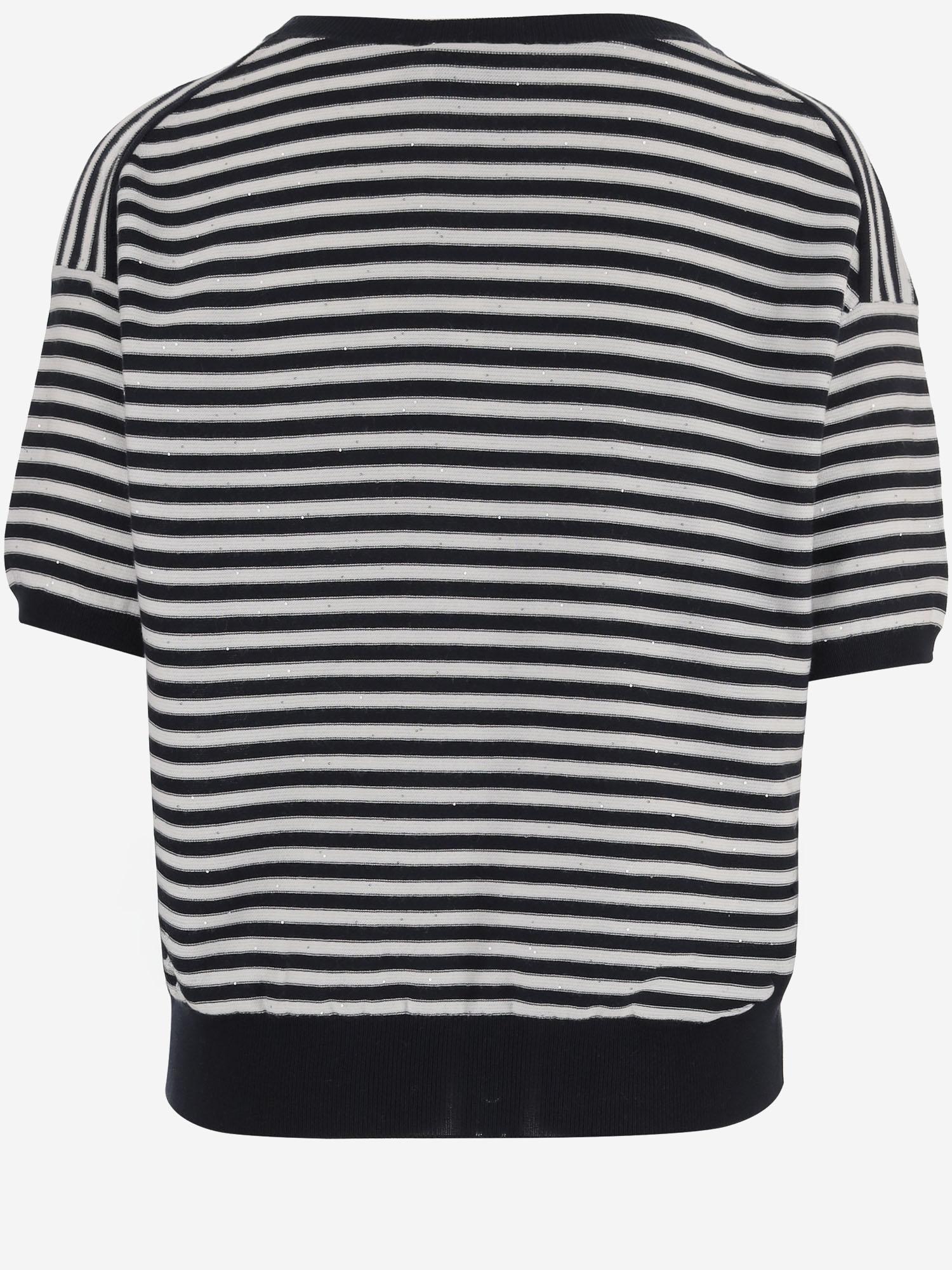 Striped Cotton-Blend Sweater — Black