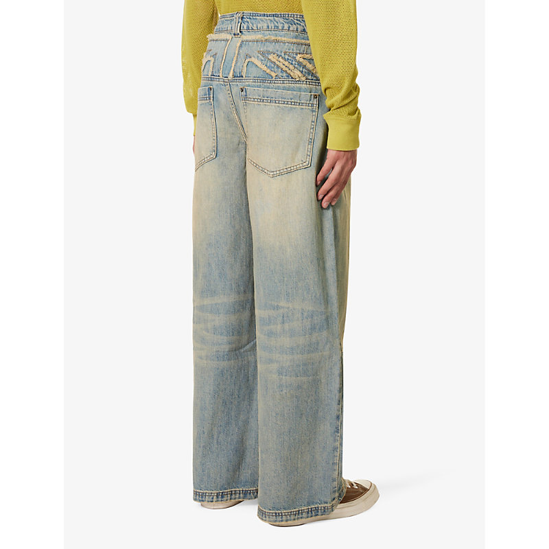 Mens Union Jack Union Jack Colossus Brand-embroidered Relaxed-fit Wide-leg Jeans