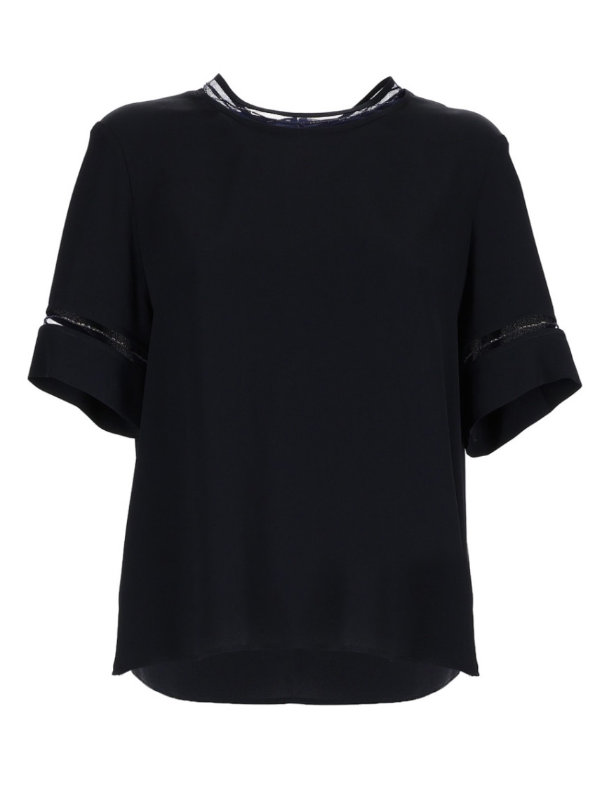 Fabiana Filippi - short sleeve top contrast trim keyhole