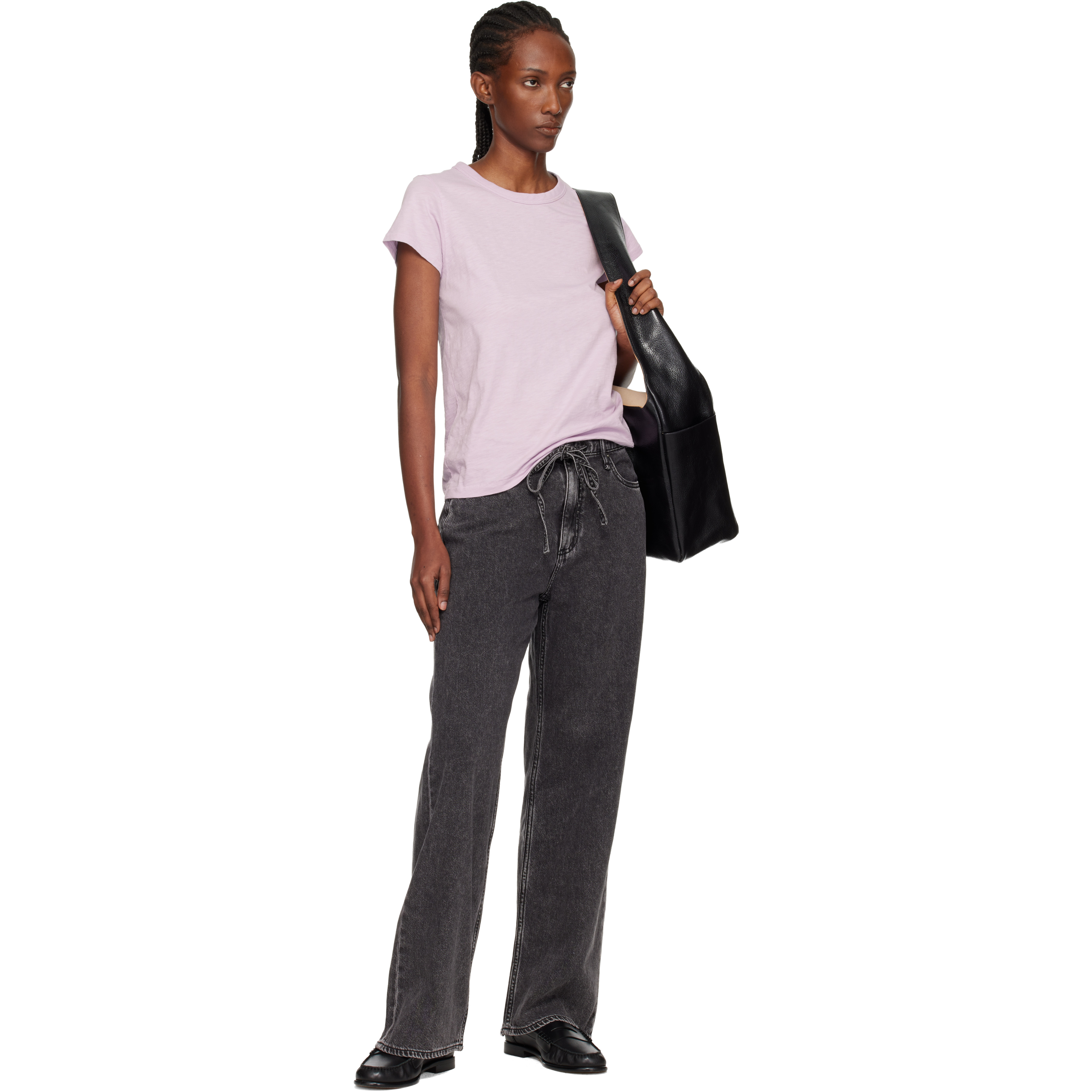 Black Phoebe Wide-Leg Drawstring Jeans