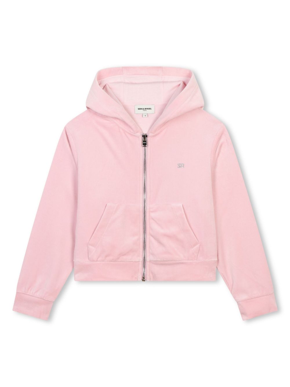 Rhinestones-logo velvet hoodie - Pink