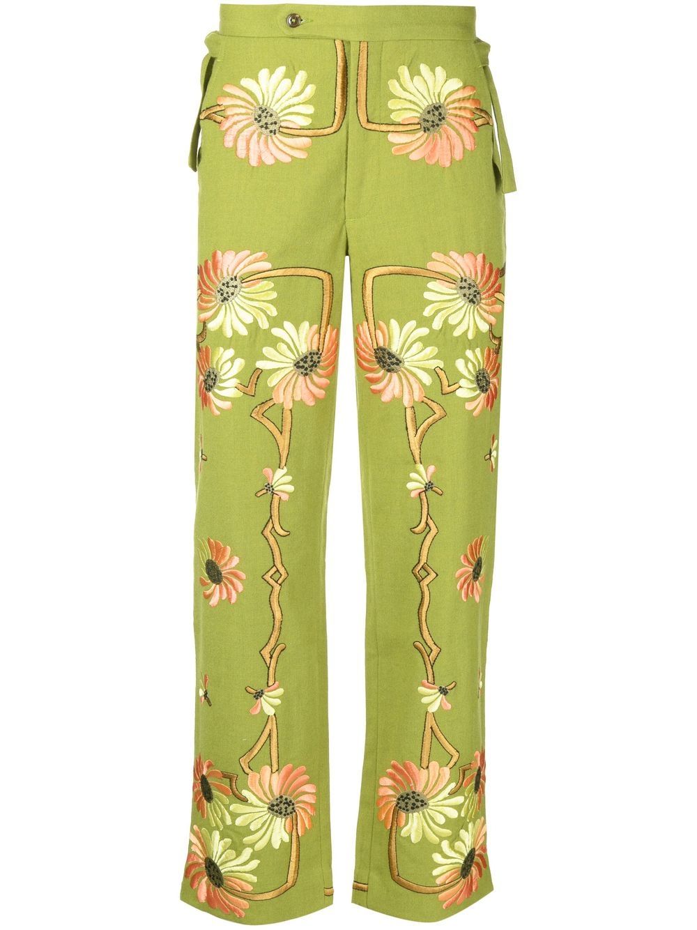 Victorian floral-embroidered trousers - Green