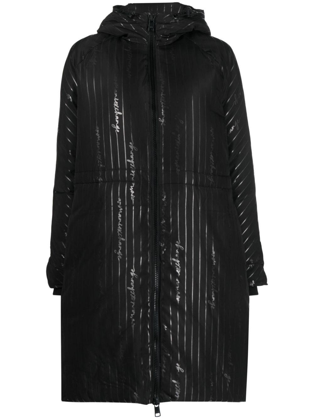 Logo-print hooded coat - Black