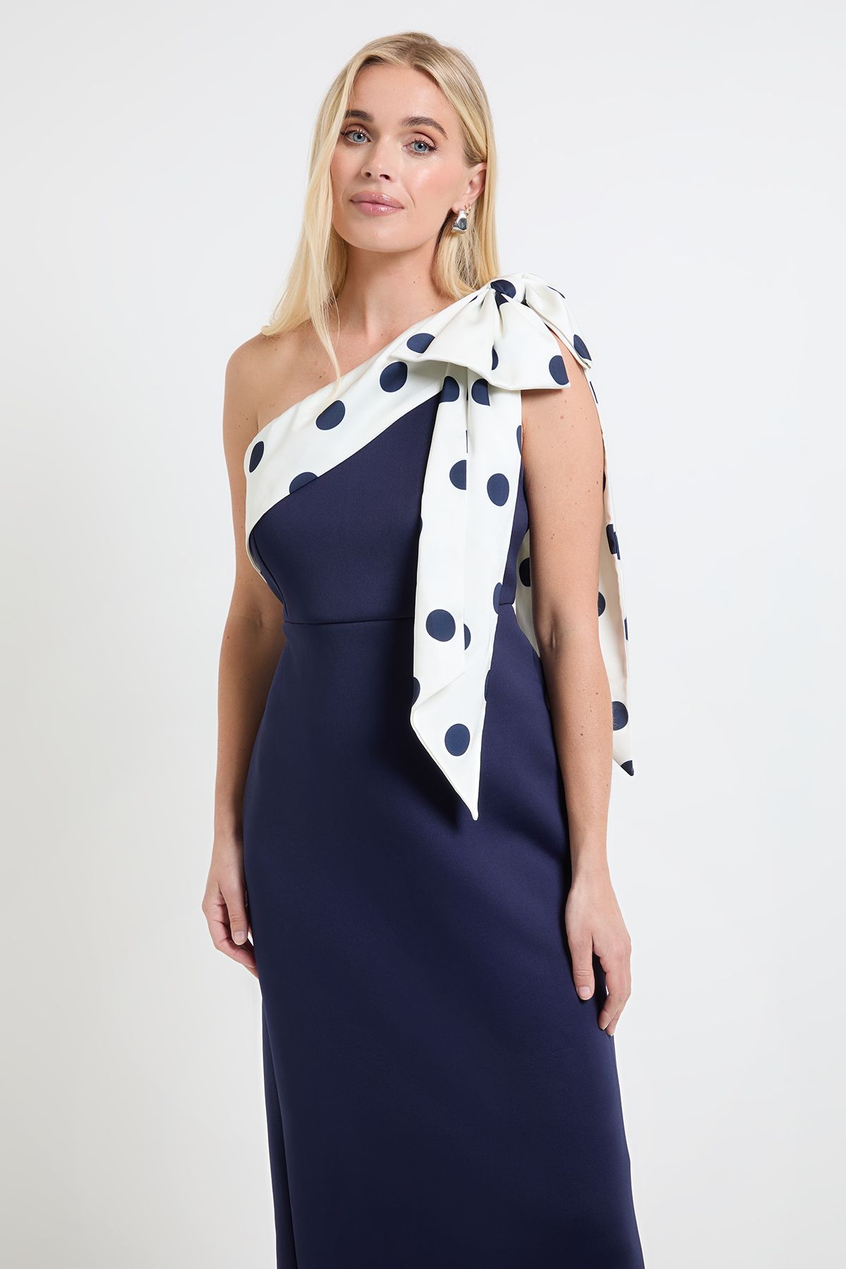 Wallis Womens Petite Occasion Scuba Corsage One Shoulder Midi Dress - Navy