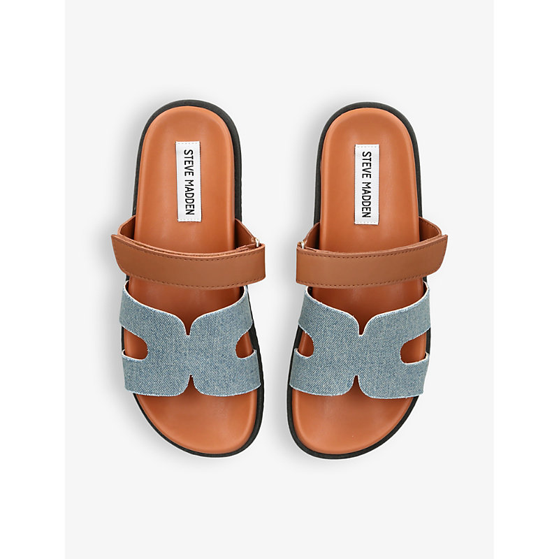 Womens Denim Missile Multi-strap Flat Leather and Denim Sandals