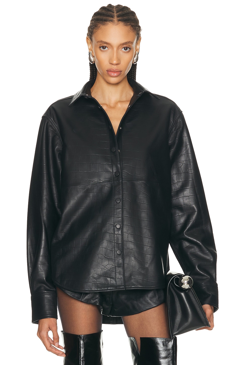 AEXAE Leather Croc Shirt in Black Croc - Black. XS also in