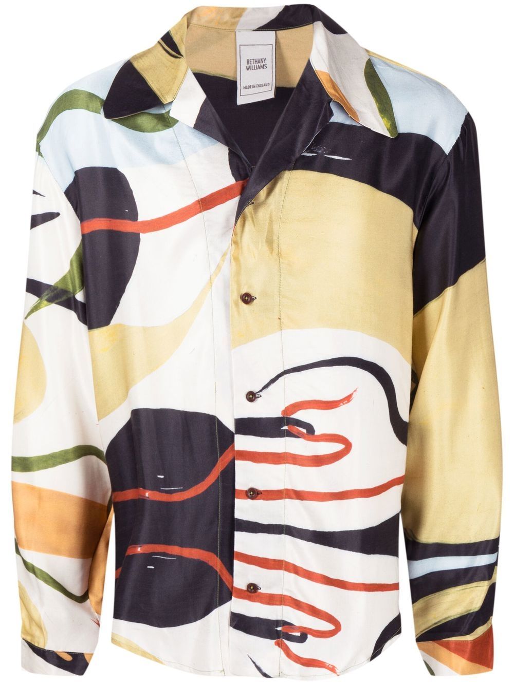 Abstract-print cotton-silk shirt - Yellow