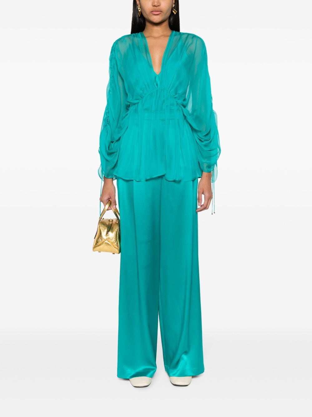 Max Mara Pianoforte Satin Wide Leg Silk Trousers