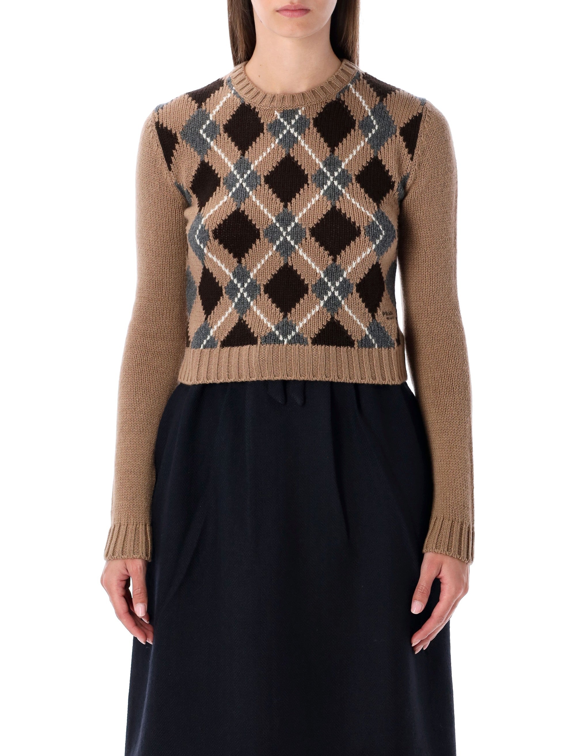 Cropped Argyle Cashmere Sweater