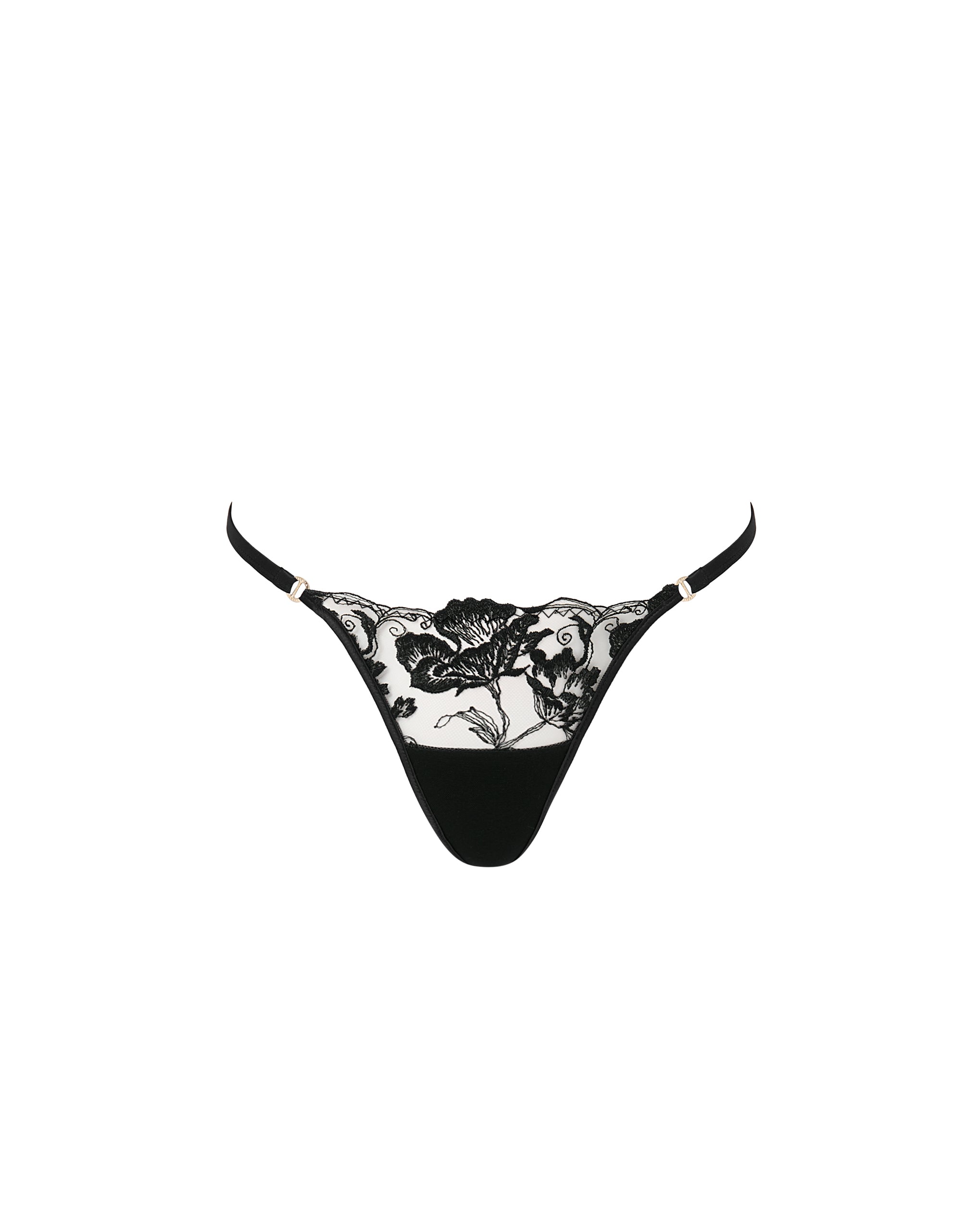 Bluebella Morelle Embroidered Sheer Thong Black