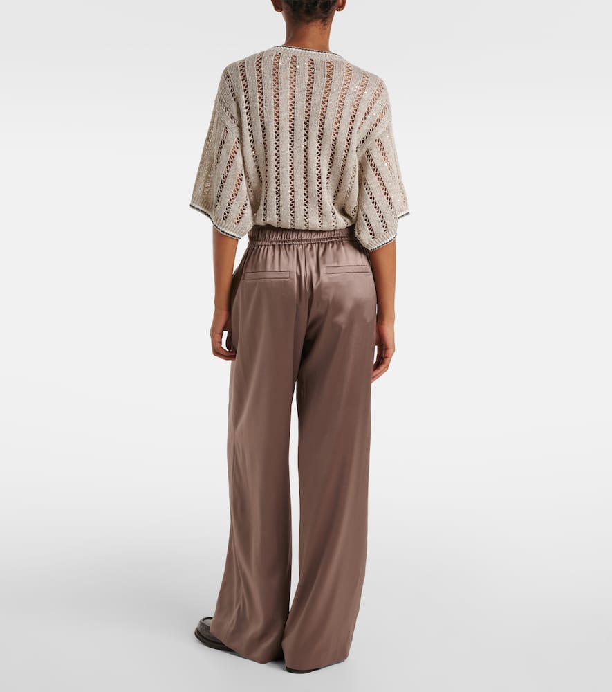 Silk-blend satin wide-leg pants