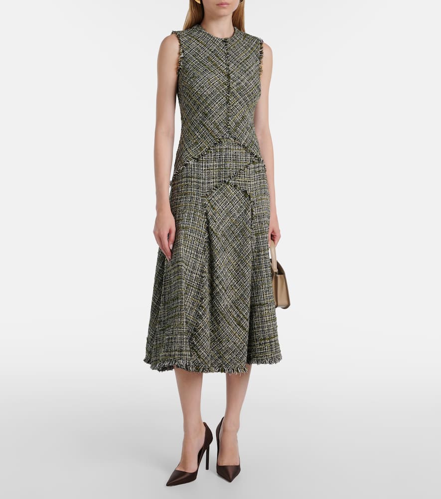 Draped tweed midi dress