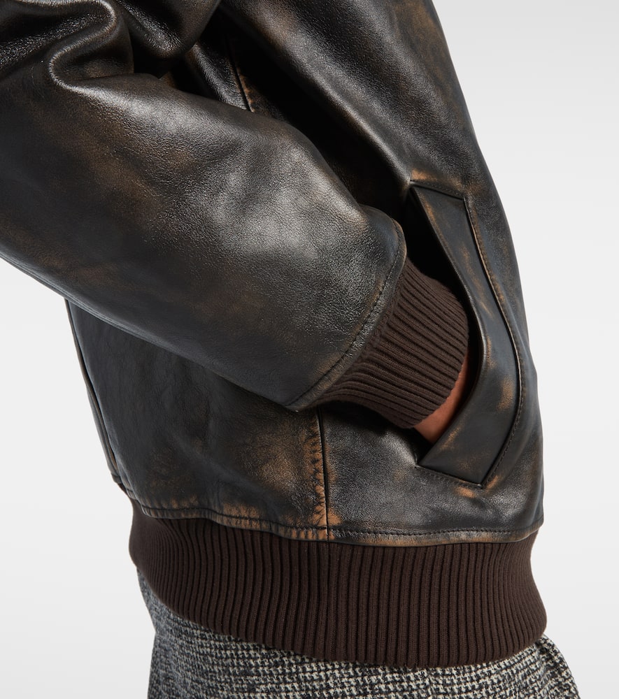 Shearling-trimmed leather bomber jacket