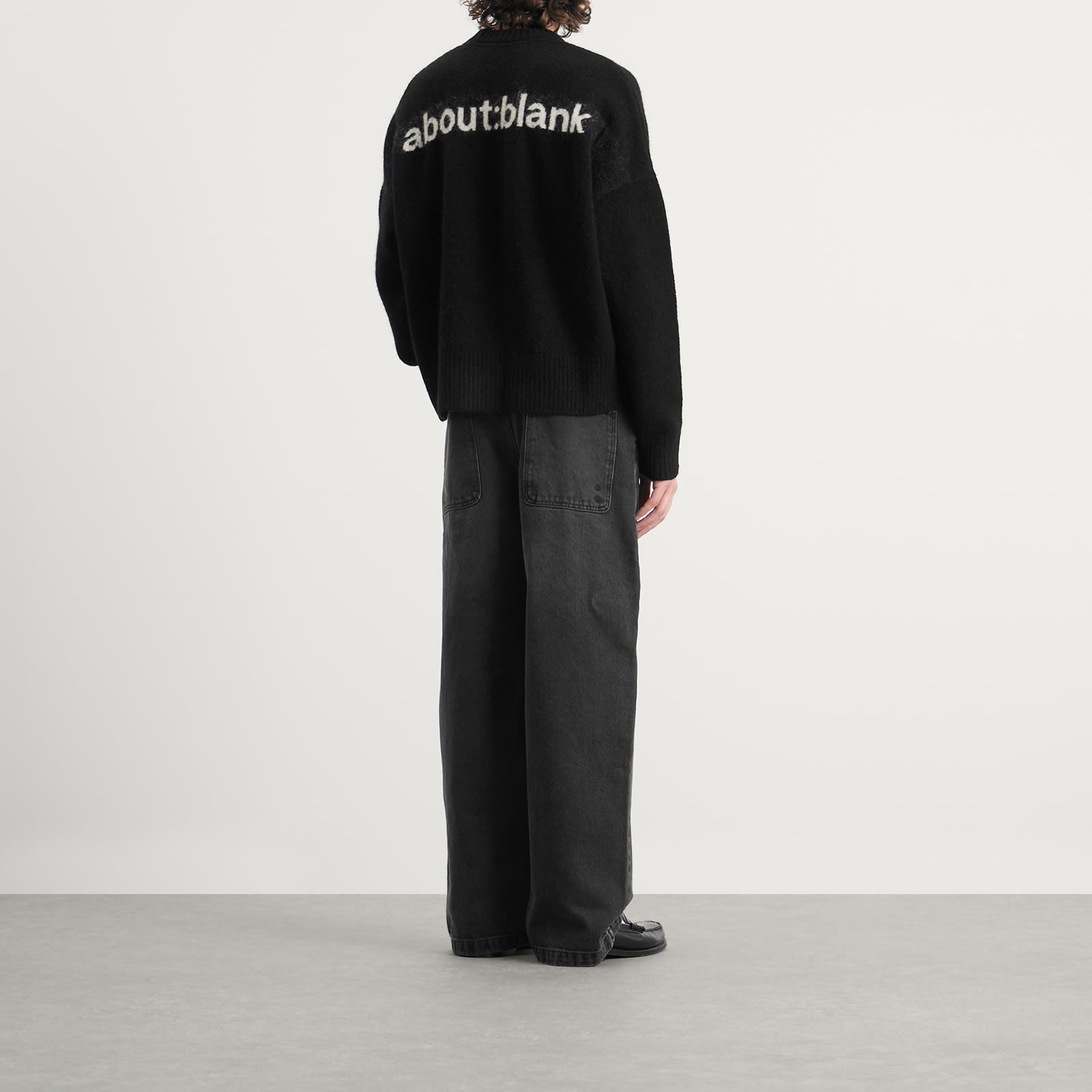 Men's Mohair Knitted Logo Crewneck Black/Ecru