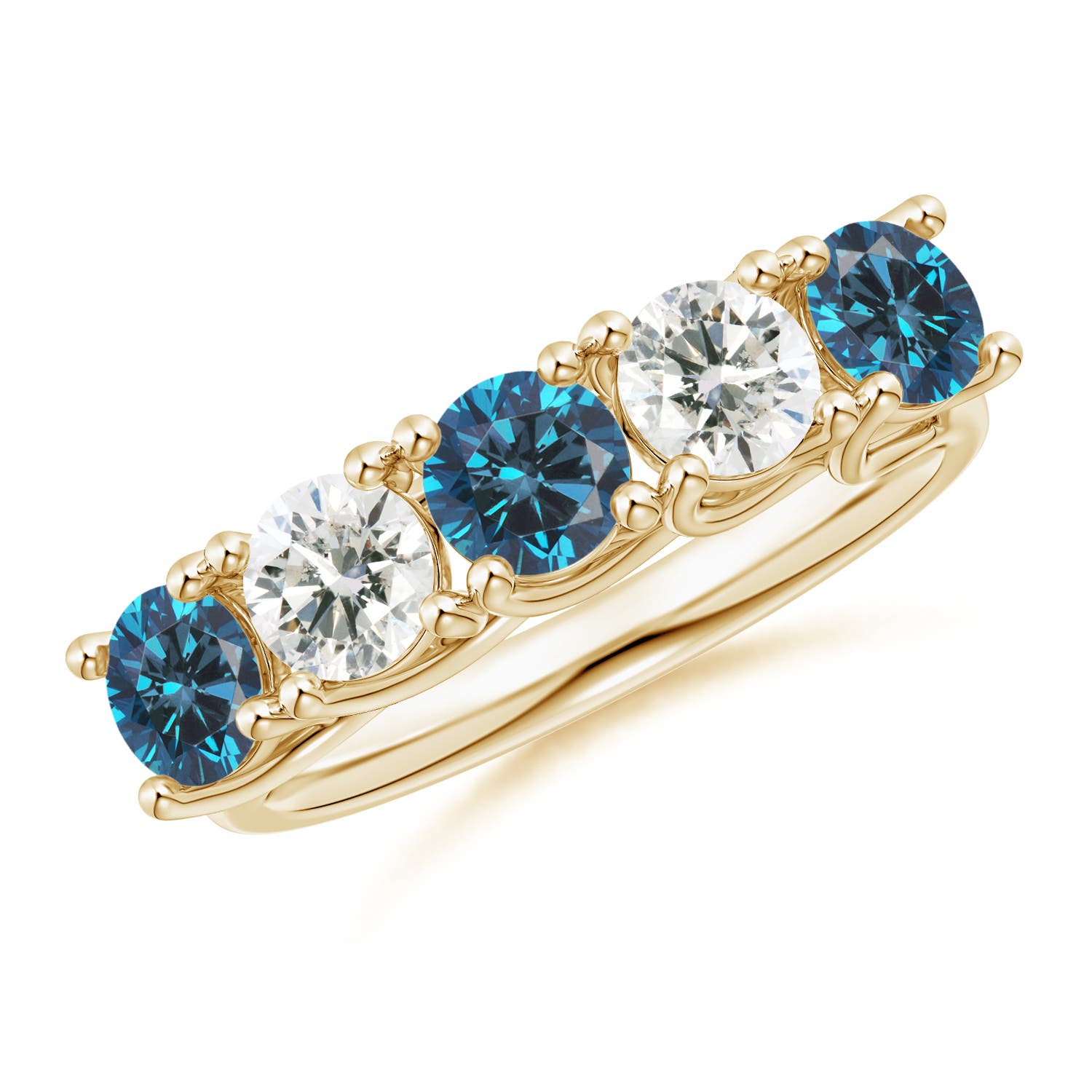Angara 1.05 Carats Half Eternity Five Stone Enhanced Blue and White Diamond Wedding Ring in 14K Yellow Gold