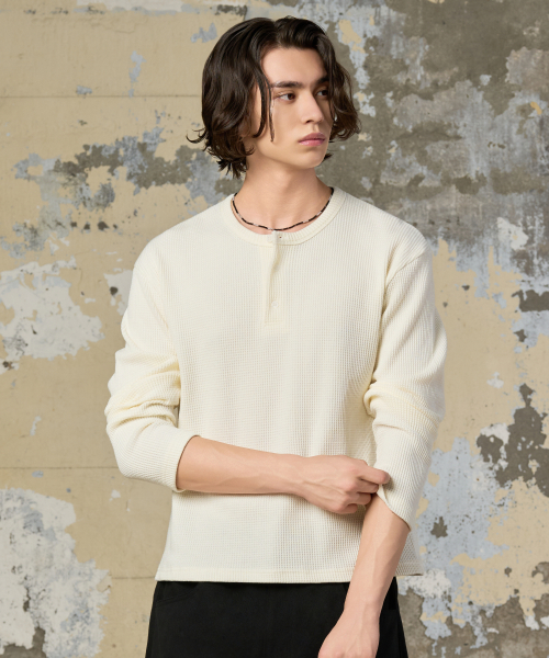 Waffle Henley Neck Crop T-Shirt