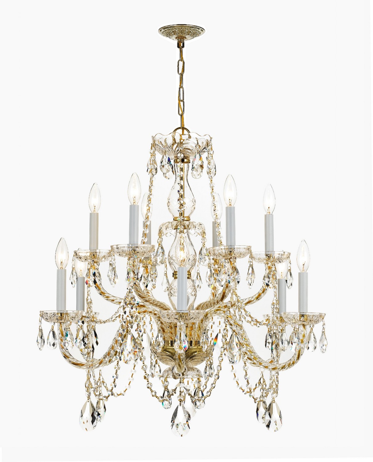 Polished Brass 12 Light Chandelier from the Traditional Crystal Collection