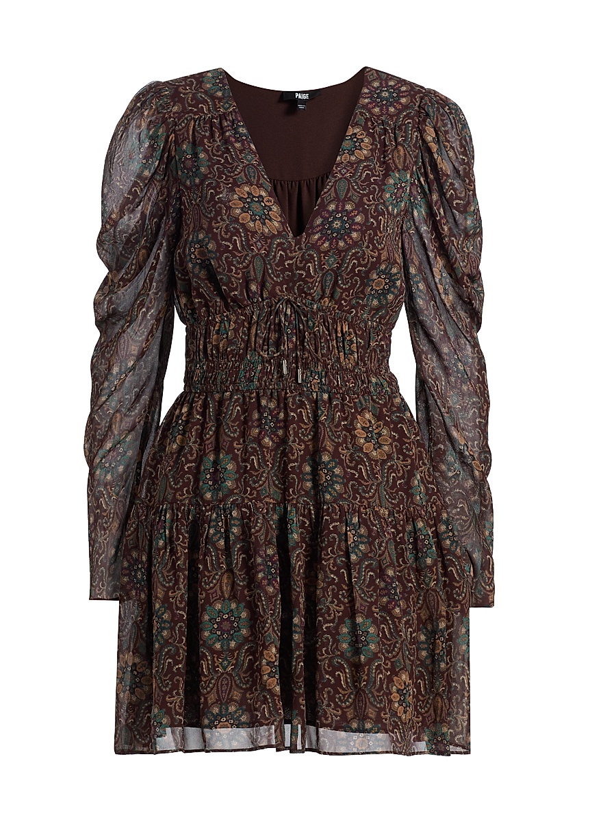 Women's Aries Paisley Silk Minidress - Dark Chocolate Multi